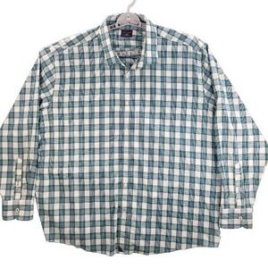 Untuckit Shirt Green White Blue Men 3XLC Plaid‎ Long Sleeve Button Up Casual